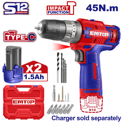 Kit Taladro de impacto 45Nm, inalámbrico 12V