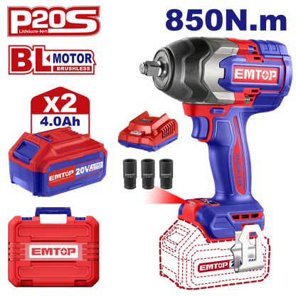 Kit Llave de impacto 1/2&quot; 850Nm, inalámbrica 20V, Brushless