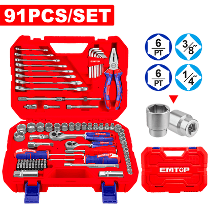 Caja de herramientas para mecánico de 91 piezas - EMTOP MEXICO