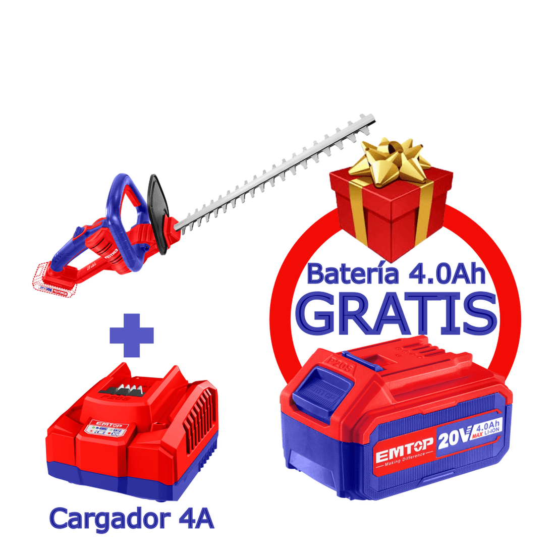 Combo Cortasetos 2800 rpm, inalámbrico de 20 V con 1 cargador 4A + 1 batería 4Ah GRATIS - EMTOP MEXICO