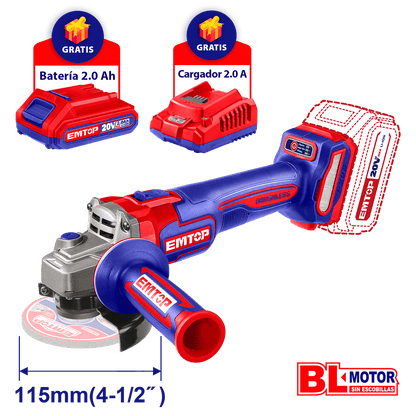 Combo Esmeriladora angular 4 - 1/2&quot;, Inalámbrico 20 V, Motor Brushless - EMTOP MEXICO