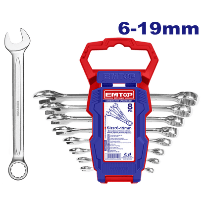 Juego de 8 llaves combinadas de 6 - 19mm - EMTOP MEXICO