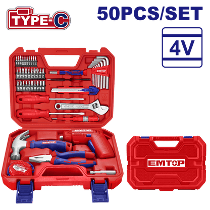 Juego de herramientas 50 piezas con atornillador - EMTOP MEXICO