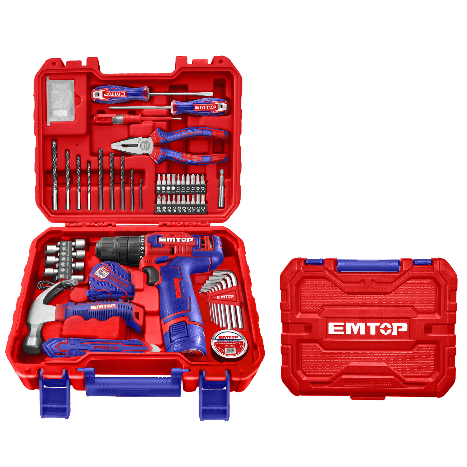 Juego de herramientas de 96 piezas con 1 taladro inalámbrico 12 V - EMTOP MEXICO