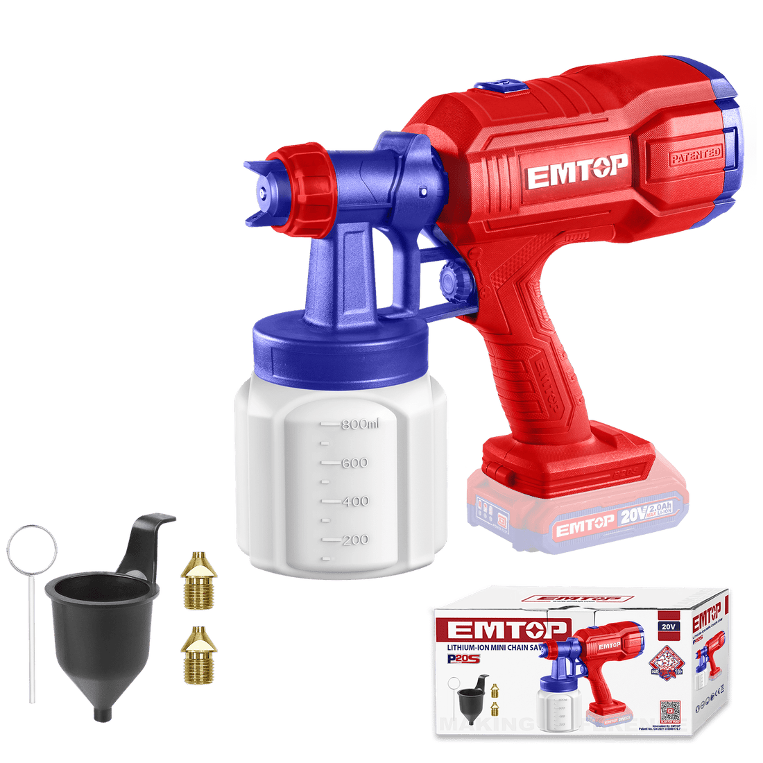 Kit Pistola para pintar de 800 ml EMTOP inalámbrica de 20V - EMTOP MEXICO