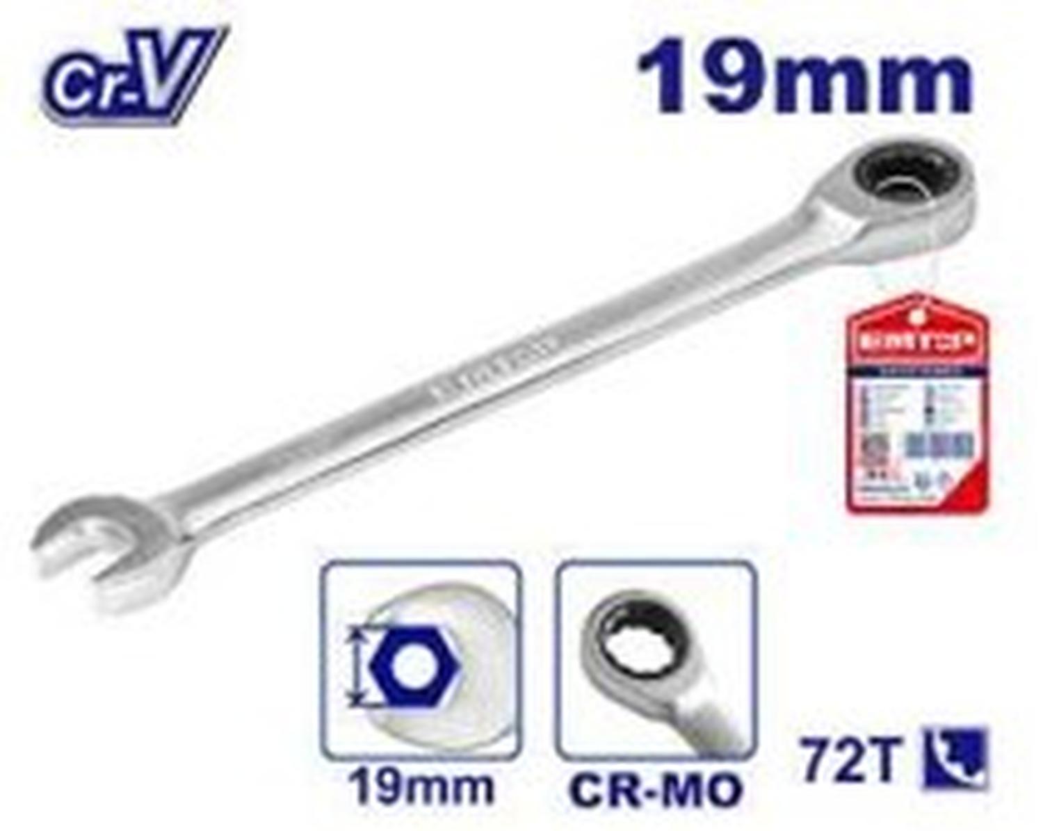 Llave combinada con matraca 19 mm, Cr - V - EMTOP MEXICO