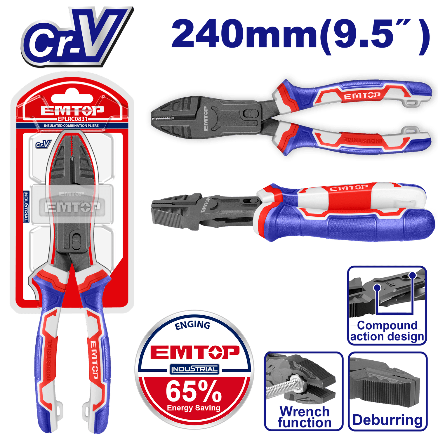 Pinza electricista acción compuesta 9.5&quot; - EMTOP MEXICO