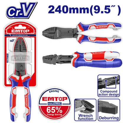 Pinza electricista acción compuesta 9.5&quot; - EMTOP MEXICO